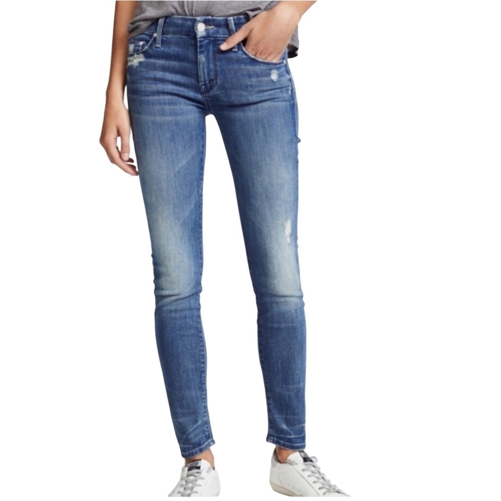 Mother The Looker Graffiti Girl Jeans Distressed Blue Denim Size 26 - Picture 3 of 14